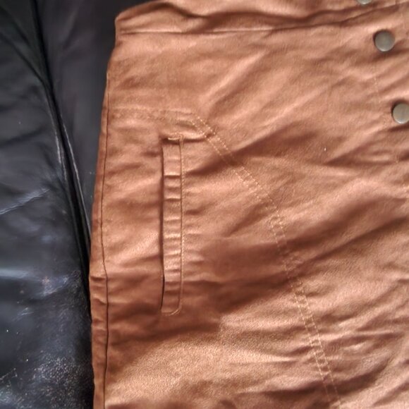 Brown Front Snap Faux Suede Mini - Picture 2 of 4